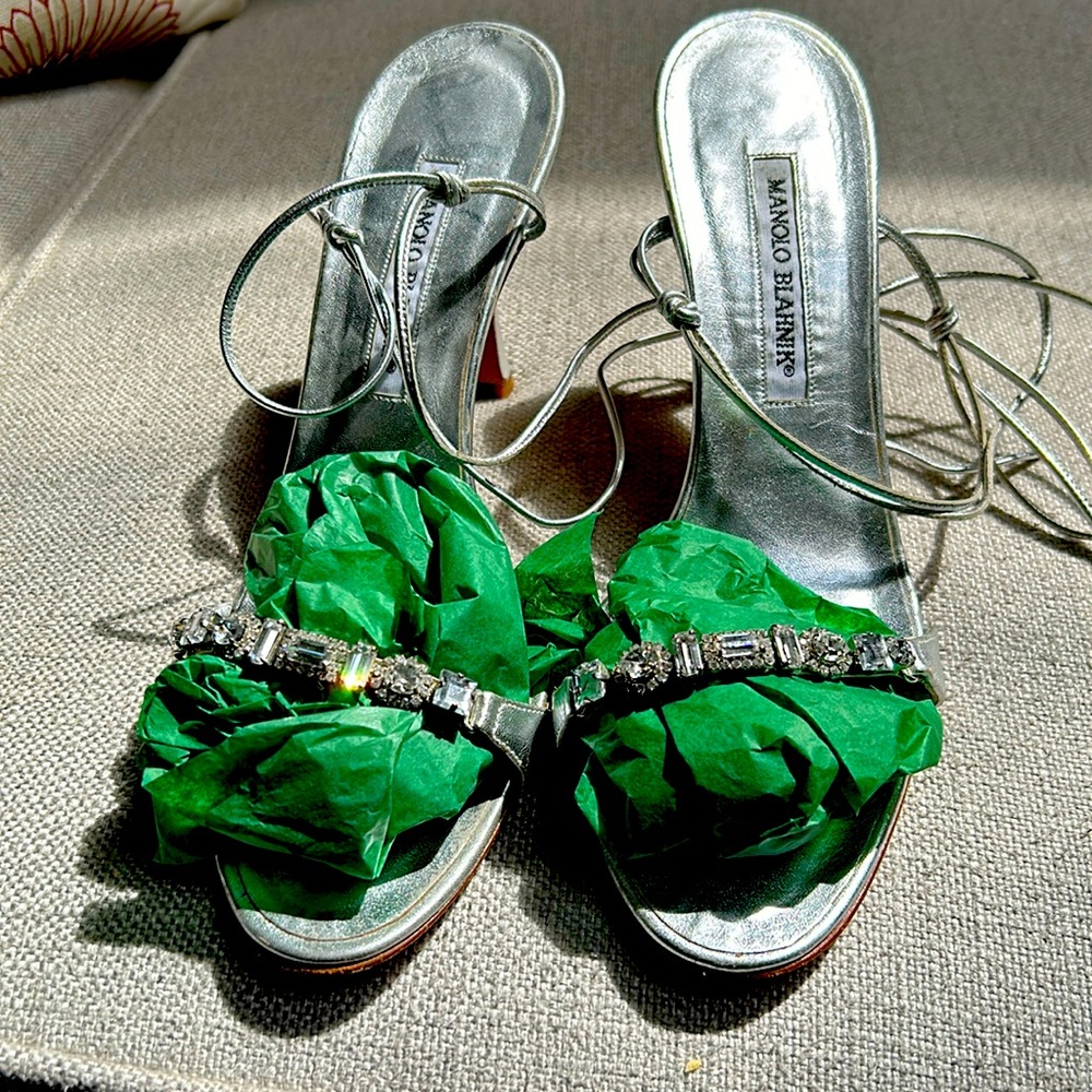 Manolo Blahnik rhinestone tie-up heels size 39 1/2  or 8.5/9